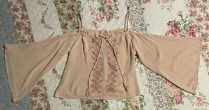 ✅Love Tree Los Angeles Womens S Pink Cold Shoulder Embroidered Top Flared Sleeve - Picture 1 of 7