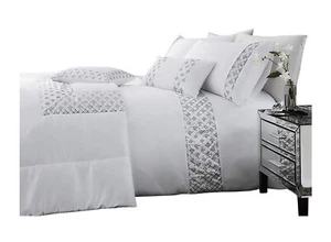 Duvet Set White or Silver Darcy All Size Available Lightweight Polycotton Duvet - Picture 1 of 12