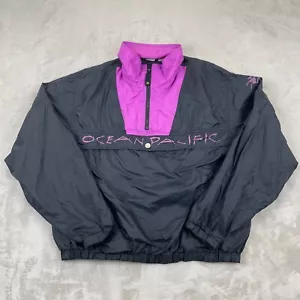 Vintage Ocean Pacific Jacket Men XL Black Purple Anorak Windbreaker Op Full Zip - Picture 1 of 16