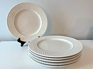 ONEIDA Wicker Basket Weave 11" White Stoneware Dinner Plates Set of 6 - Picture 1 of 5