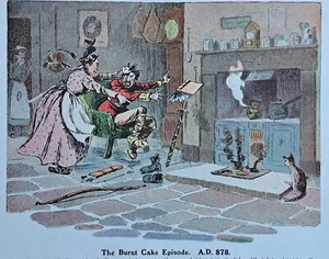 Antiker Comic Druck König Alfred verbrennt die Kuchen von 1905. Arthur Moreland. - Bild 1 von 8