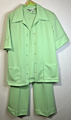 Vtg Women's 60's 70's 3 Pc Byn Mar Polyester Suit Bright Green 16/18 Retro Mono - Image 1 of 4