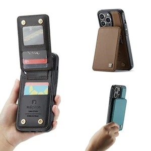 For Samsung S23 22 iPhone 14 13 12 Leather Case Card Holder Up Down Flip Cover - Picture 1 of 49