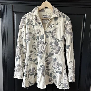 Project Alabama Jacket Size Medium Embroidered Floral Ivory Grey Snap Front Boho - Picture 1 of 13