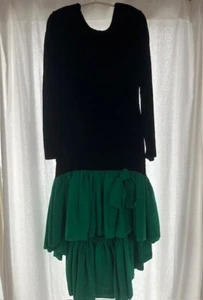 Vintage Kathryn Conover Black Velvet & Silk Blend Formal Dress Sz 6 Drop Waist - Picture 1 of 6