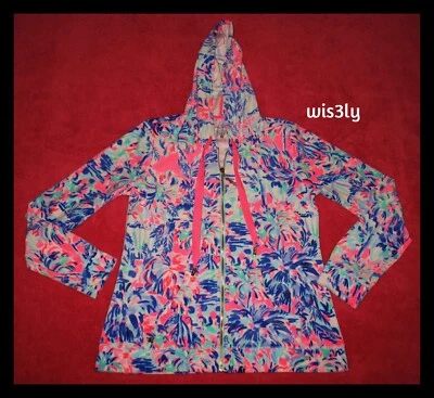 NUEVO CON ETIQUETAS Lilly Pulitzer MEDIANO Larina Terciopelo Cremallera Sudadera con Capucha Chaqueta Cabana Cóctel Foto 1 de 4
