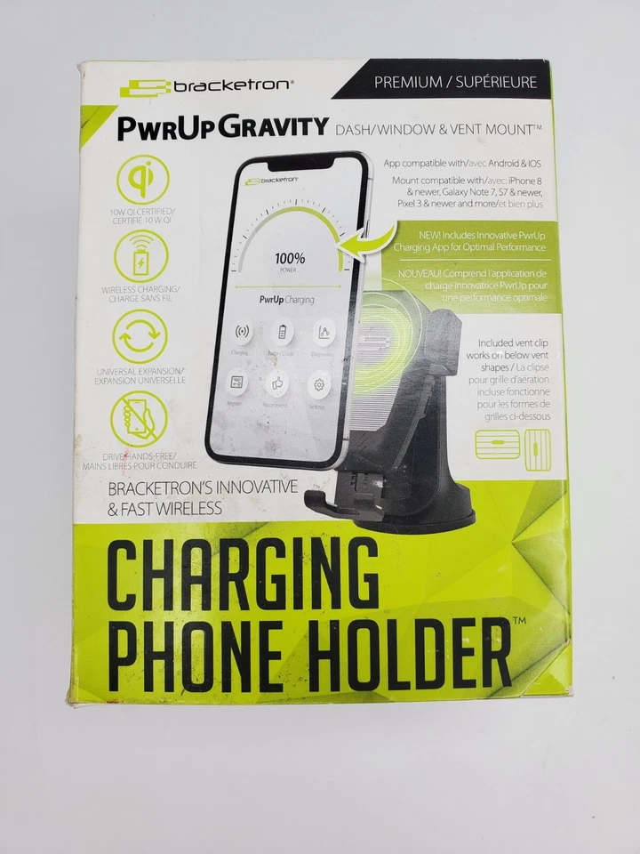 Bracketron PwrUp 10W Qi Fast Wireless Charge Dash Car Mount. For iPhone/Samsung - Image 1 of 3