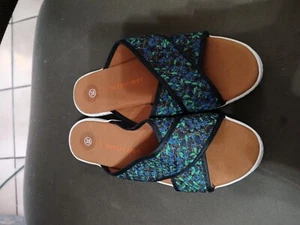 Bernie Mev Shoes Women’s US 8/EU 38 Blue/green Weaved Slides NWOT - Picture 1 of 4