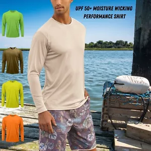 Men's UPF 50+ Sun Protection Long Sleeve Shirt Moisture Wicking Fishing Boating - Picture 1 of 25