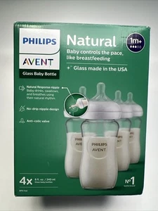 Glass Baby Bottle Natural Response Nipple Clear 8oz 4 Pack Medium Flow SCY913/04 - Picture 1 of 10