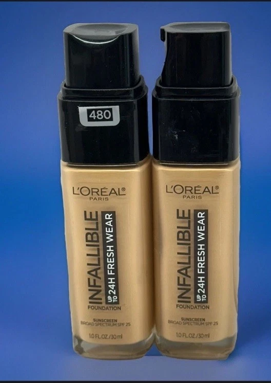LOREAL Infallible 24hr Fresh Wear Foundation 480 Radiant Sand Read ~ 2 pcs - Image 1 of 1