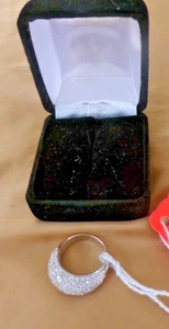 14k White Gold Ladies Dome Natural Diamond Cocktail Statement Ring 7 3/4 - Picture 1 of 7