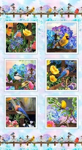 Hydrangea Garden 24" panel by Studio-E, 5895-11 Songbirds and flowers - Picture 1 of 1
