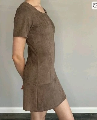 Vestido Anthropologie Paper Crane Shift M Marrón Oliva Imitación Gamuza Manga Corta Foto 1 de 4