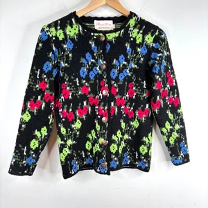 Cárdigan Tejido Floral Negro Años 90 De Colección S Botón Cottage Granny Retro Boho Whimsigoth - Imagen 1 de 8