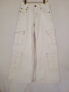  Milk It elfenbeinfarben mittelhoher Bund weites Bein aufgesetzte Cargotasche Kampfjeans Größe 6 - Bild 1 von 14