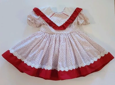 ❤️ Vintage Handmade Full Circle Ruffle Dress Lined Full 18-24 M Baby Girl Red - Image 1 of 4
