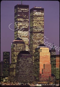 New York City Skyline Lights World Trade Center 35mm Slide 1990s - Picture 1 of 3
