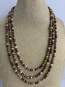 Honora Freshwater Pearl Necklace 70” Long Shades Of Brown Sterling Silver Clasp - Picture 1 of 5