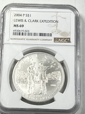 2004-P Lewis & Clark Commemorative Silver Dollar : NGC MS69 - Image 1 of 2