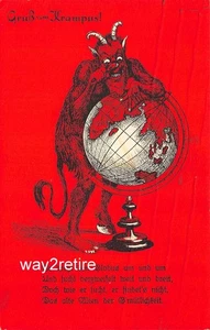 Postal OCP Krampus Gruss Von Krampus "Él da vueltas y vueltas al globo" c1930 - Imagen 1 de 2