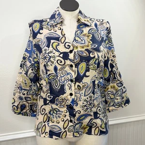 Carole Little Gr. XL Top 100% Leinen Sommer Preppy Blumen 3/4 Ärmel Cinch Taille - Bild 1 von 12