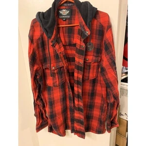 Harley Davidson Flannel Jacket Mens XXL Red/Black w/Hood Free Shipping - Picture 1 of 6
