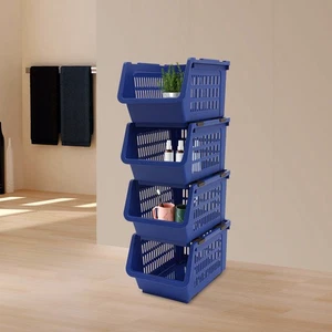 4 Stück Stapelbare Aufbewahrungskörbe, PP Kunststoff Stapelbar Organizer Behälter - Bild 1 von 18