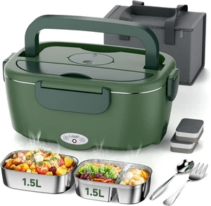 Electric Lunch Box for Adults, 80W Fast Heated Lunch Box with Dual 1.5L Stainles - Picture 1 of 12