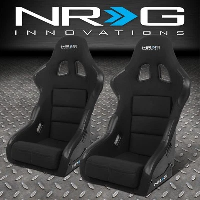 X2 NRG BLACK CLOTH FIBER GLASS BUCKET RACING SEATS+SIDE MOUNT BRACKET FRP-311 - Image 1 of 4