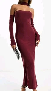 Womens Kaiia double layered slinky bodycon Choker maxi dress in burgundy Size L - Picture 1 of 4