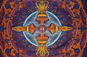 Psychedelic 3-D Mushroom Cotton Wall Hanging 90" x 60" Single Multi Color - Picture 1 of 2