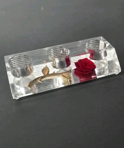 Antico porta rossetti profumo Bircraft Lucite taglio rovescio fiori rosa scrivania MCM - Foto 1 di 4
