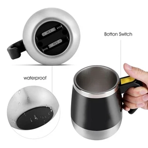 Electric Stainless Steel Self Mixing Cup Magnetic Stirring Coffee Mug Black CS - Picture 1 of 12