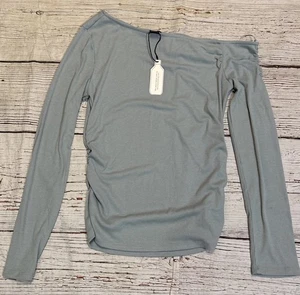 Top SANCTUARY manica lunga asimmetrico increspato scollo verde menta taglia L NUOVO - Foto 1 di 7