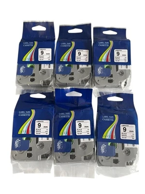 XEMAX 6x Schriftbänder für Brother TZe-221 9mm P-touch H100 H105 P300 1850 2450 ...