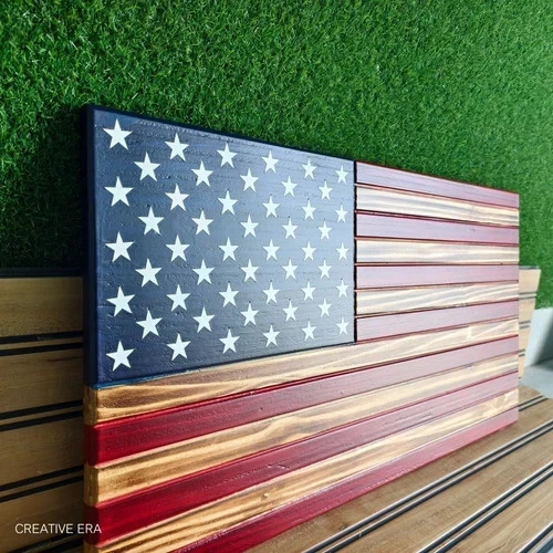 Red Wooden American Flag, Patriotic Flag, Charred , Rustic Designer Gift - Image 1 of 4