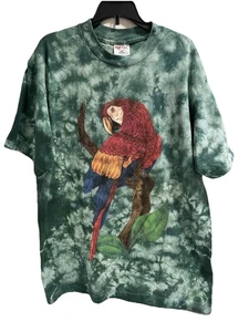 Vintage 1996 Urban Jungle Single Stitch Tie Dye Double Sided Parrot T Shirt L - Picture 1 of 7