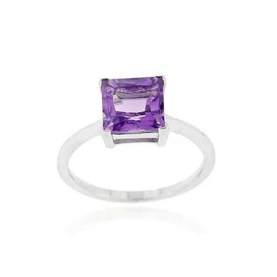 925 Silver Amethyst Solitaire Square Ring Size 6 - Image 1 of 3