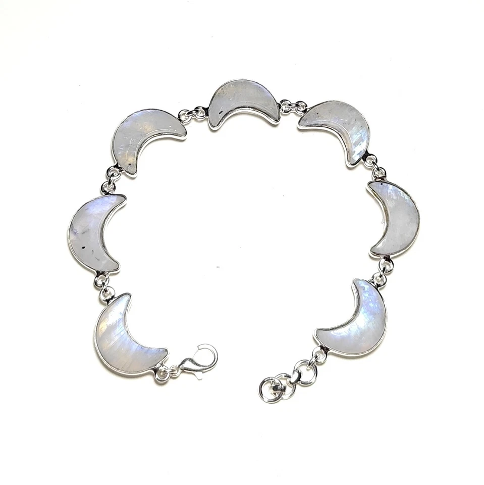 Brazalete enchapado en plata de latón hecho a mano con piedras preciosas de luna arco iris Foto 1 de 1