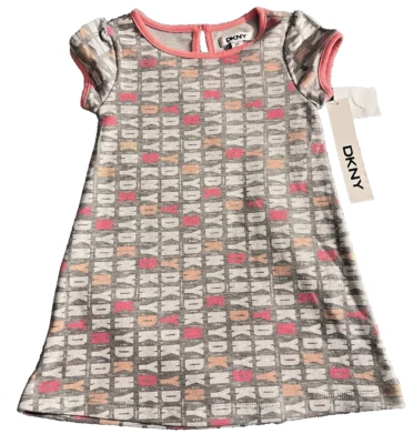 NWT DKNY Signiture Dress Long Sleeve Pink White GraySize 2T - Image 1 of 2