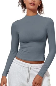 PrettyGuide Women's Cotton Long Sleeve Shirts Mock Neck Basic Tee Tight Fitted F - Picture 1 of 6