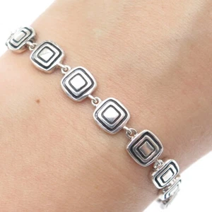 925 Sterling Silver Vintage Fancy Square Link Bracelet 7" - Picture 1 of 8