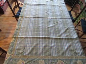APRIL CORNELL PLAID AND FLORAL REVERSIBLE TABLECLOTH GREEN BLUE CREAM 48X65" - Picture 1 of 9