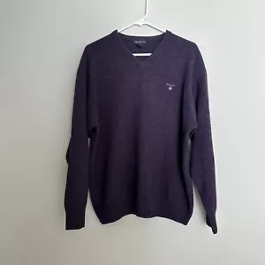 Gant Men's Lambswool Wool V-Neck Long Sleeve Sweater Dark Purple Size XL - Picture 1 of 12