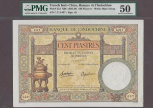 French Indochina 100 Piastres Note P-51d ND (1936-39)  PMG 50 - Picture 1 of 2