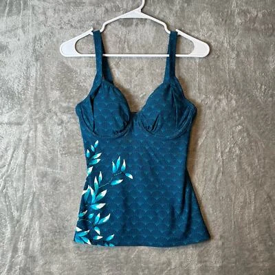 Top de Natación Tankini Title Nine Talla 32D Bodacious Turquesa Detalle Floral Azul Nuevo Foto 1 de 4