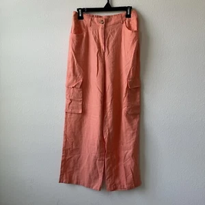 Happily graue Retro Cargo weites Bein Leinen Hose in pfirsich Gr. M Y2k Boho Look Neu ohne Etikett - Bild 1 von 6