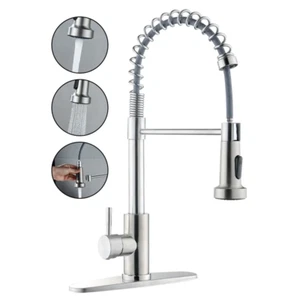 Brushed Nickel Commercial Kitchen Faucet with Pull-Down Sprayer and Single Handl - Picture 1 of 7