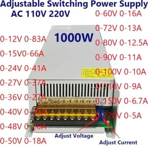 Metal Power Supply Switching Adapter Adjustable Voltage Current 50-60HZ 1000W - Picture 1 of 12